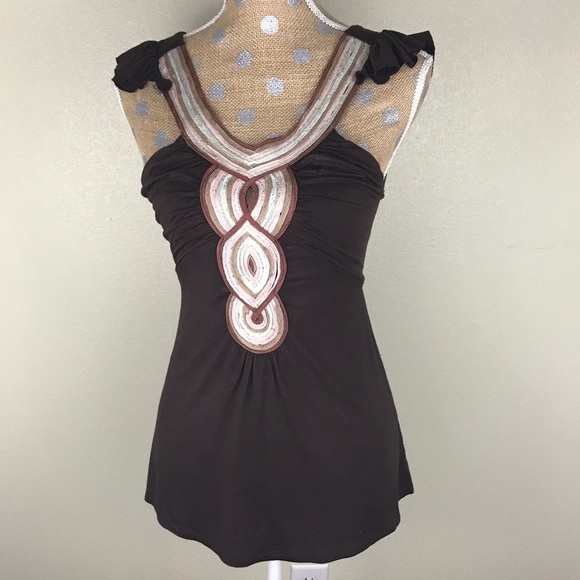 Unique Brown  Embroidered XXI Top Sleeveless - Picture 2 of 4